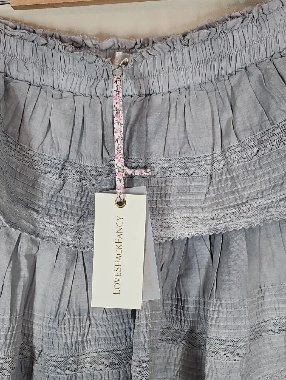 NWT LoveShackFancy Ruffle Mini Skirt S Washed Denim Cottagecore Coquette Boho